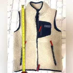 Vineyard Vines Camel Boys Sherpa Vest Fleece Blue Pocket Full Zip